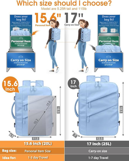 Capolo Travel Backpack for Women Men Waterproof Laptop Backpack Flight Approved Carry On Backpack Overnight Weekender Bag College Bookbag for Business, Work, Traveling Fits 15.6 '' Laptop,Light Blue