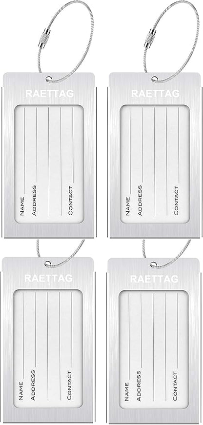 Luggage Tags Metal Suitcase Tags Travel Bag ID Identifier Luggage Tag (Silver 4-Pack)