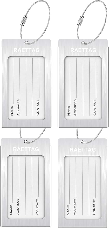 Luggage Tags Metal Suitcase Tags Travel Bag ID Identifier Luggage Tag (Silver 4-Pack)