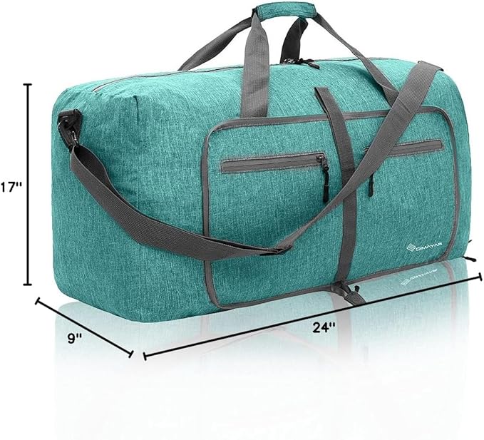 Dimayar 65L Travel Duffle Bag for Men Women - Foldable Duffel Bag with Shoes Compartment - Overnight Bags Waterproof & Tear Resistant(Mint Green)