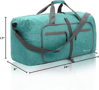 Dimayar 65L Travel Duffle Bag for Men Women - Foldable Duffel Bag with Shoes Compartment - Overnight Bags Waterproof & Tear Resistant(Mint Green)