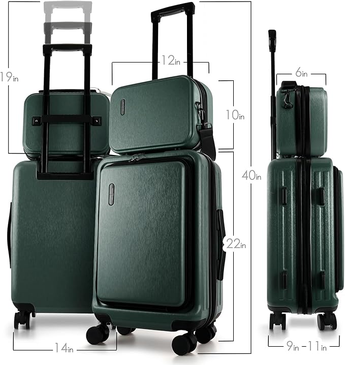 20 Inch Carry On Luggage 22x14x9 Airline Approved, Carry On Suitcase with Wheels, Hard-shell Carry-on Luggage, Durable Luggage Carry-On, Green Small Suitcase with Cosmetic Case