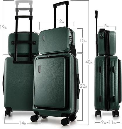 20 Inch Carry On Luggage 22x14x9 Airline Approved, Carry On Suitcase with Wheels, Hard-shell Carry-on Luggage, Durable Luggage Carry-On, Green Small Suitcase with Cosmetic Case