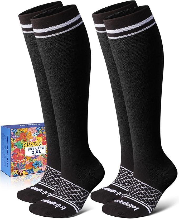 Cotton Compression Socks for Women Men - 2 Pairs 20-30mmHg Circulation Grid Arch Support Socks, Breathable