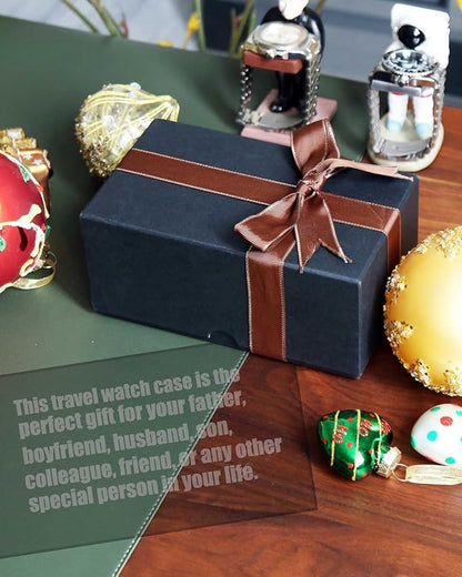 Travel Case for Watch and Cufflinks - PU Leather Organizer, Men's Storage Box, Portable Roll Set for 2 Watches - Gift