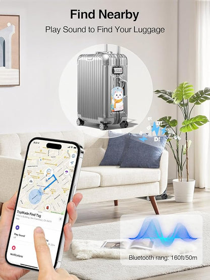 TopMade Smart Luggage Tag with Find My, Premium Leather Luggage Tags for Suitcase, Travel Bags, Backpacks, Anti-Lost Suitcase Tag Tracker for Travel with Privacy Name Card, Rechargeable