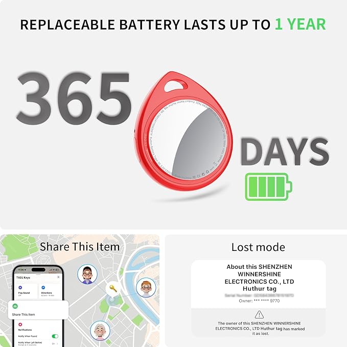 Air Tracker Tags 6 Pack Red, 5.3 Bluetooth Tracker Work with Apple Find My (iOS Only), 100dB Sound, Smart Tag with Keychain/Lanyard, Item Finder for Luggage/Key/Suitcase, Replaceable Battery