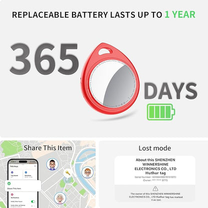Air Tracker Tags 6 Pack Red, 5.3 Bluetooth Tracker Work with Apple Find My (iOS Only), 100dB Sound, Smart Tag with Keychain/Lanyard, Item Finder for Luggage/Key/Suitcase, Replaceable Battery