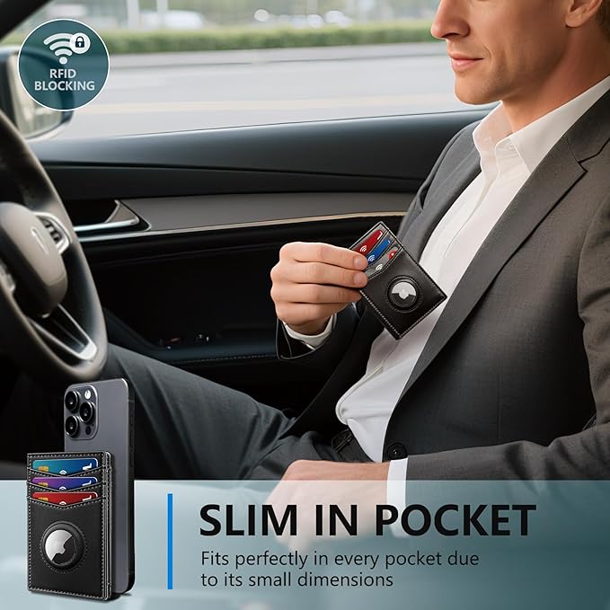 Airtag Slim Leather Wallet for Men - 12-Card Capacity, Magnetic Closure, Money Clip & Simplified Bill Compartment, RFID Blocking (4.3" x 3.0") | Gift Boxed