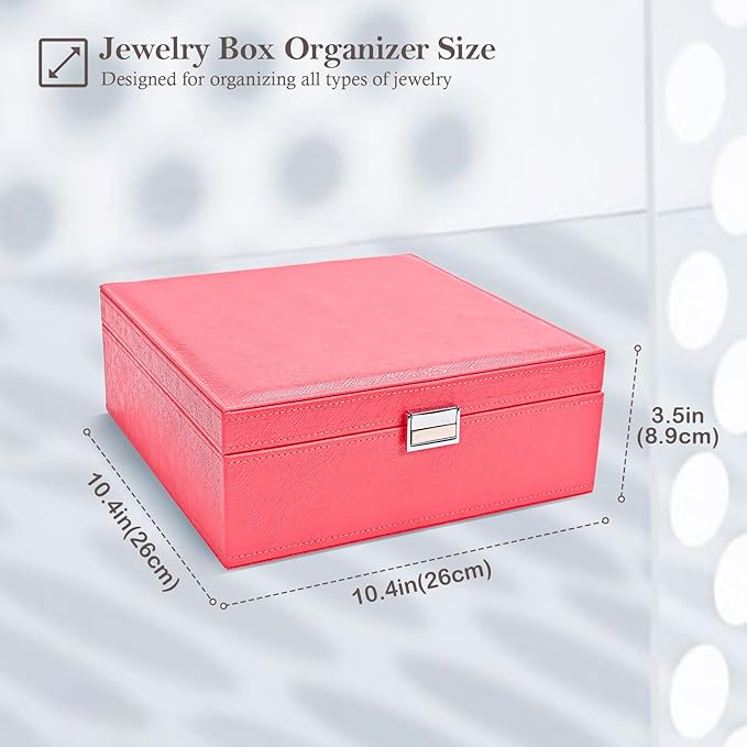 ProCase Jewelry Box for Women, 2 Layers Large Leather Jewelry Organizer Storage Case with Removable Pad for Earrings -Watermelonred