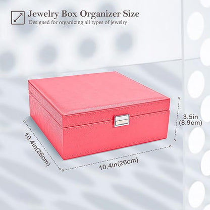 ProCase Jewelry Box for Women, 2 Layers Large Leather Jewelry Organizer Storage Case with Removable Pad for Earrings -Watermelonred