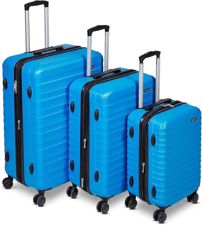 Amazon Basics 3-Piece Set (21", 26", 30"), Hardshell Suitcases With Wheels, Expandable For Up to 25% More Space, With Scratch-Resistant Surface, Four Multi-directional Wheels, Light Blue