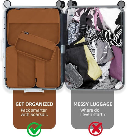 4 Piece Compression Packing Cubes for Suitcases and Backpack, Lightweight Travel Organizer Bags (Light Brown)
