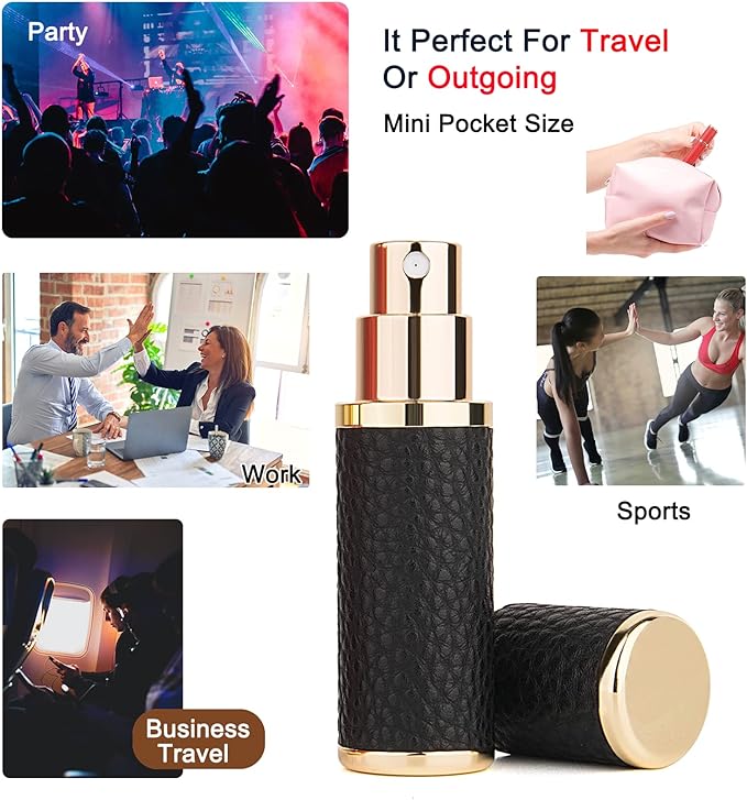 2Pcs Perfume Atomizer Bottle (5ML),Mini Refillable Empty Cologne Spray Bottle With Luxury Leather Case,for Travel Out Side Work Women and Men (Black+Red)