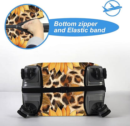 Luggage Cover Protector for 26-28 Inch Suitcases, TSA Approved Elastic Travel Suitcase Covers, Anti-Scratch Washable Luggage Sleeve for Carry On & Checked Bags, Leopard Sunflower
