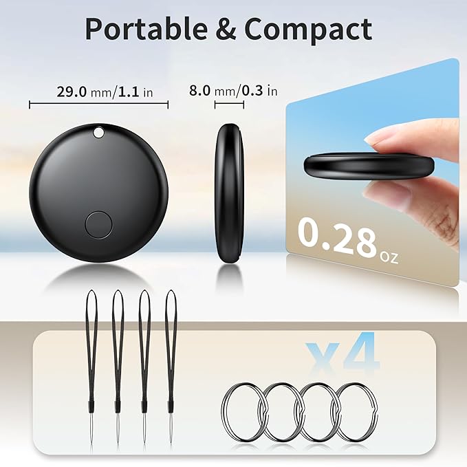 2025 Air Tracker Tags-4 Pack Bluetooth Tracker for Apple Find My app (iOS Only) Keys Finder, Smart Tag, Item Locator for Luggage, Backpack, Suitcases, Replaceable Battery (Black, 4 Pack)