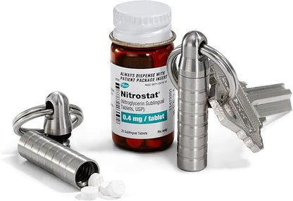 Cielo Pill Holders - Extra-Small Nitro Keychain Pill Holder, Made in USA, Titanium Keychain Container, Waterproof Pill Case, Stores 7 Nitro Pills