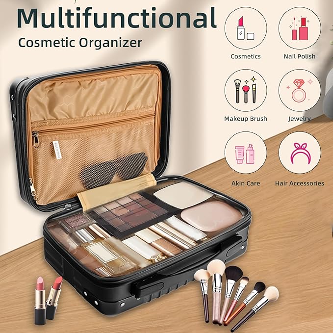 14inch Hard Shell Cosmetic Organizer Travel Train Hand Luggage Small Portable Carrying Suitcase Makeup Case Bag for Women Toiletry