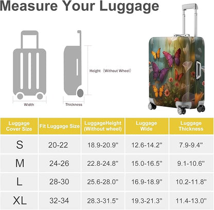 ANNA QUEEN Butterfly Garden Luggage Cover, Colorful Butterfly and Flower Suitcase Protector, Stretchable Washable Travel Sleeve for 24-26 Inch Luggage