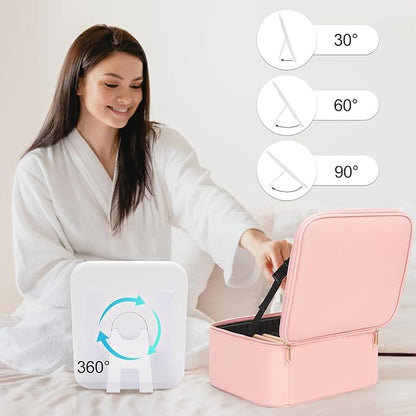 TANTO Makeup Bag With LED Mirror, Travel Makeup Case with Light up Mirror Large Cosmetic Case with 3 Color Lighted Portable Professional Organizer Bag with Adjustable Dividers（Pink）