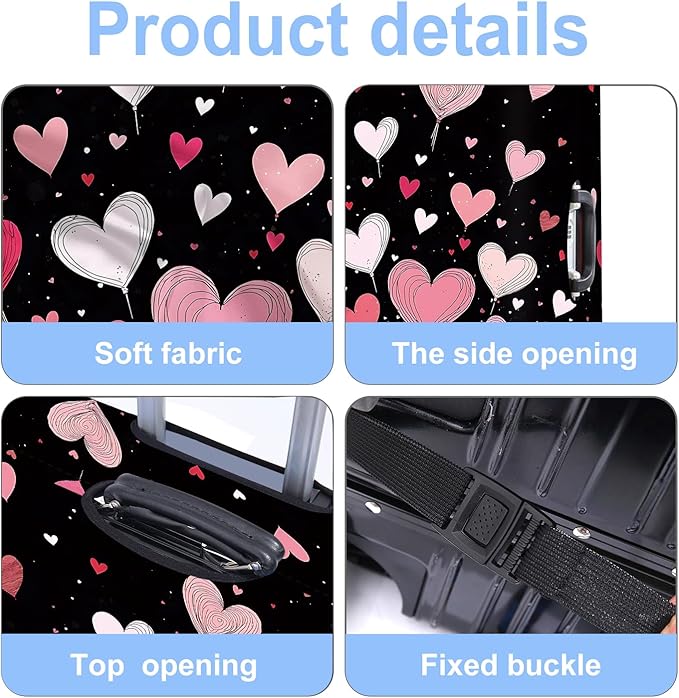 Luggage Cover Washable Suitcase Protector Anti-Scratch,Stretchable Fit for 20-34Inch Luggage Durable Travel Bag Cover with Zipper Closure (Heart-2, XL(fits 32-34Inch suitcase))