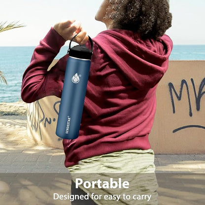 Insulated Water Bottle 40 oz with Straw, Stainless Steel Wide Mouth Water Bottle, Double Wall Vacuum Leak Proof with Straw Lid & Spout Lid for Sports or Office, Keep Cold or Hot Up to 24 Hrs