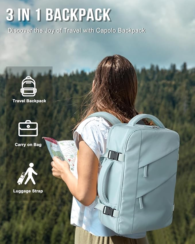 Capolo Travel Backpack for Women Men Waterproof Laptop Backpack Flight Approved Carry On Backpack Overnight Weekender Bag College Bookbag for Business, Work, Traveling Fits 15.6 '' Laptop,Lake Blue