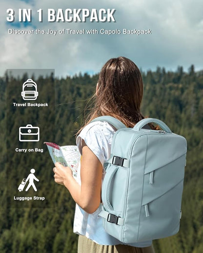Capolo Travel Backpack for Women Men Waterproof Laptop Backpack Flight Approved Carry On Backpack Overnight Weekender Bag College Bookbag for Business, Work, Traveling Fits 15.6 '' Laptop,Lake Blue
