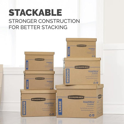 Bankers Box Large Classic Moving Box 10 Pack, Reinforced Handles, Tape-Free Assembly, Box with Lid, 21-in x 17-in x 17-in (7718202)