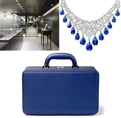 Oirlv Blue Leather Jewelry Box Handmade Travel Jewelry Organizer Storage Case Holder For Girl Lady Earring,Ring,Necklace,Pendant,Watch,Bracelet.(3 layers)