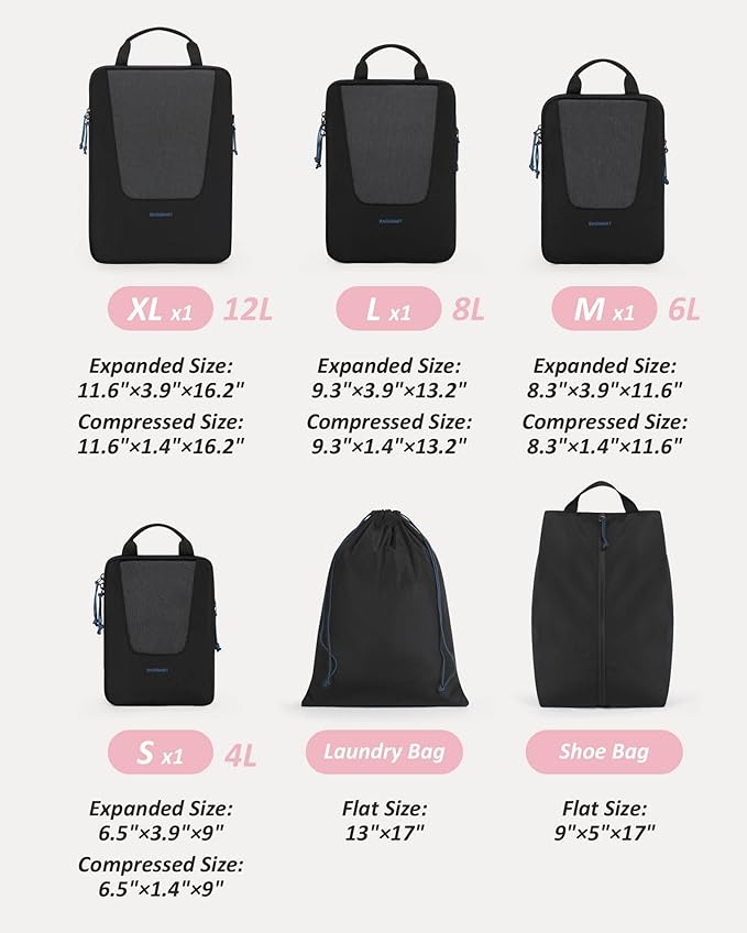 BAGSMART Compression Packing Cubes for Travel, 6 Set/5 Set/4 Set, Compression Suitcase Organizer Bags Set for Suitcases Travel Essentials, Lightweight Packing Organizers