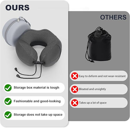 Travel Neck Pillow - Memory Foam U-Shaped - Sleep Neck Pillow 360° Ergonomic Support, Washable Foldable with Storage Box - for Airplane, Car, Office, Home (Dark Gray)