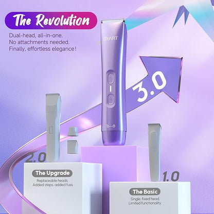 Bikini Trimmer for Women Dual Head – IPX7 Waterproof & Painless Electric Razor for Pubic Hair, Face, Legs, Underarms – Portable Cordless Shaver with Fast Charging, Teen Girl Gifts Trendy Stuff, Purple
