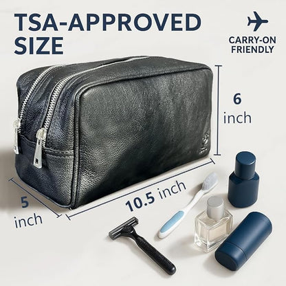RUSTIC TOWN Full Grain Leather Travel Toiletry Bag - Cosmetic Makeup Kit Organizer (Medium, Black)