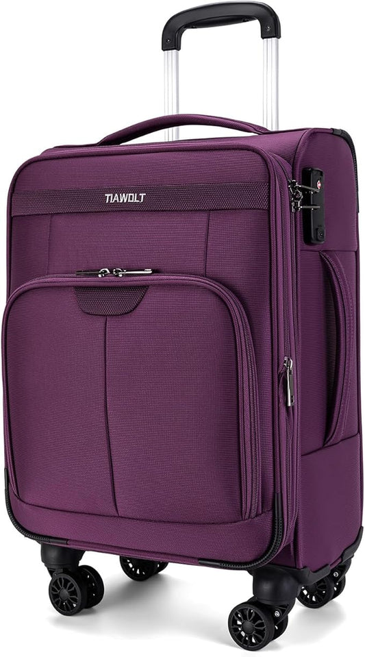 TIAWOLT Carry on Suitcase 22x14x9 Airline Approved,20 inch Lightweight Suitcases with 360° silent swivel wheels, TSA Lock and Compartment, Large Capacity travel Suitcase-Purple