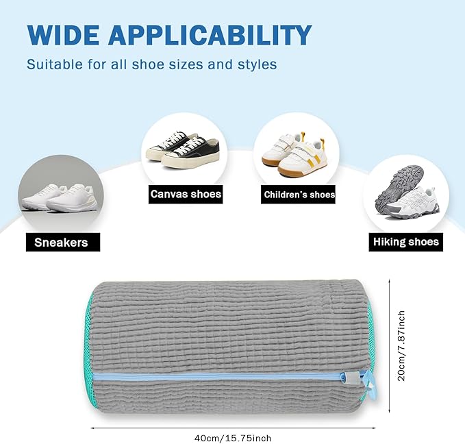 Shoe Washing Machine Bag, 2Pcs Laundry Shoe Bags for Washer and Dryer, 360° Deep Clean, Reusable Cleaning Kit for All Shoe Sizes, Endurable Zipper Washing Bag for Sneaker Gym Shoes, Gray