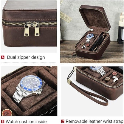 CONTACTS Cufflinks Box Leather Watch Case Glasses Holder for Men Travel Jewelry Storage Organizer Small Padded Tray for Cufflinks Watch Band Sunglasses Rings Studs