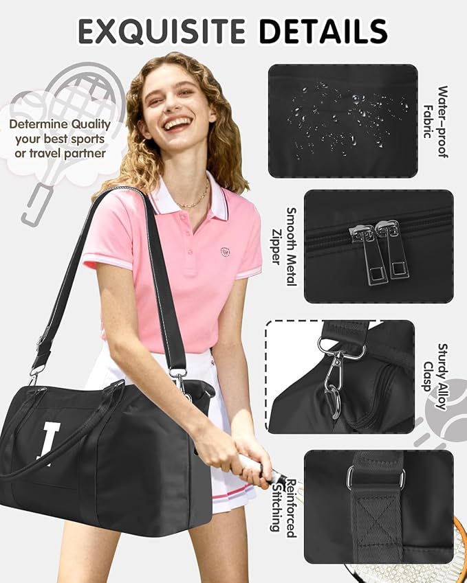 Initial Travel Duffel Bag Sports Gym Bag for Boys Teen Birthday Gifts,Black Personalized Weekender Bag Carry On Tote Bags for Men,Waterproof Overnight Luggage Bag Airplane Travel Essentials(Letter I)