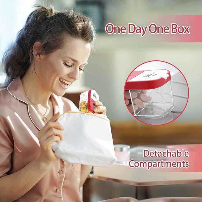 Daviky Extra Large Pill Organizer 2 Times a Day, Am Pm Pill Organizer 7 Day, Pill Box 7 Day to Hold Daily Medicine Vitamin and Supplements for Elders, Arthrtic Patients and Kids (Red)