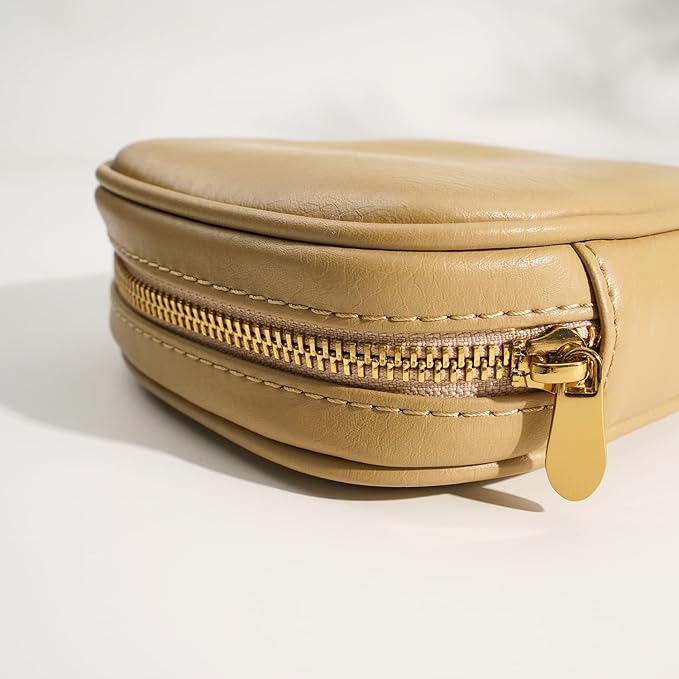 Leather Cosmetic Bag for Women Small Zipper Makeup Bag for Purse Waterproof Travel Makeup Organizer Charger Storage Pouch Color Yellow