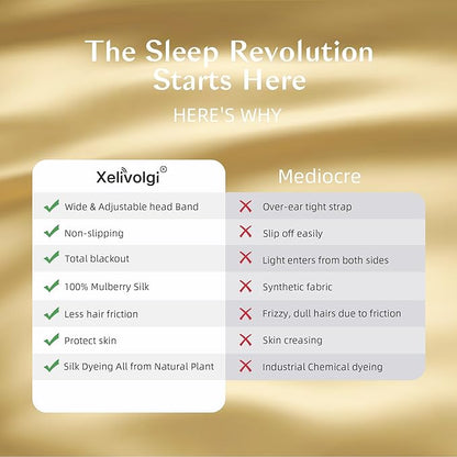 Silk Sleep Mask for Women and Men, Side Sleeper, 22 Momme Pure Mulberry Silk Total Blackout 100% Mulberry Eye Mask with Adjustable Headband Full Size, Eye Masks for Sleeping and Travel