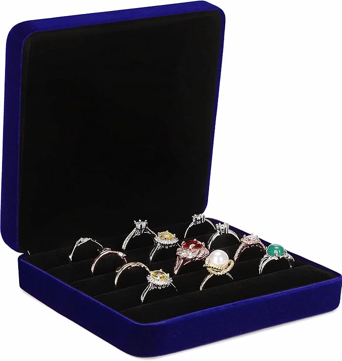 Ring Storage Boxes for Multiple Rings, Velvet Compact and Stylish Travel Jewelry case, Portable Small jewelry Organizer Box Tray Gift for Women, Girl(Blue)