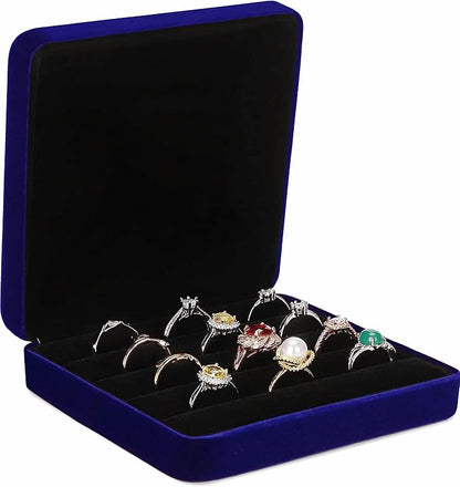 Ring Storage Boxes for Multiple Rings, Velvet Compact and Stylish Travel Jewelry case, Portable Small jewelry Organizer Box Tray Gift for Women, Girl(Blue)