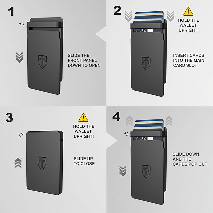 TRAVANDO SLYDE Aluminum Card Holder - RFID Blocking Slim Wallet for Men with Money Clip – Holds Up to 7 Cards – RFID Protected Credit Card Mens Wallet (Black)