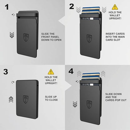 TRAVANDO SLYDE Aluminum Card Holder - RFID Blocking Slim Wallet for Men with Money Clip – Holds Up to 7 Cards – RFID Protected Credit Card Mens Wallet (Black)