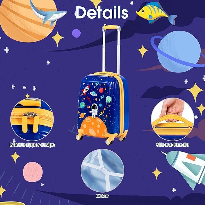 Goplus Kids Luggage Set, 12" & 18" Kids Carry On Luggage Set, Multi-directional Wheels Suitcase, Large Capacity Rolling Trolley Suitcase, Gift for Boys and Girls Toddlers Children Travel