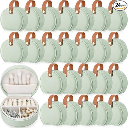 Weysat 24 Pack Travel Jewelry Case Mini Leather Bridesmaid Jewelry Gift Box Bulk Small Earring Storage Organizer (Green)