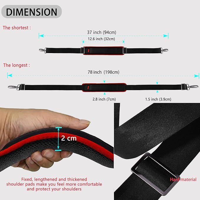 ZINZ Shoulder Strap 78" Universal Bag Strap with Ultra-Thick Fixed Padded and Dual Balanced Adjustable Buckles for Briefcase, Travel Bag, Sports Bags, Laptop Bag, Crossbody Bag - Wine Edge