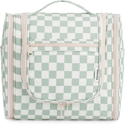 Narwey Checked Hanging Travel Toiletry Bag for Women, Travel Bag for Toiletries, Makeup Bag Organizer Cosmetic Bags Make Up Bags for Women (Mint Green Checkerboard)