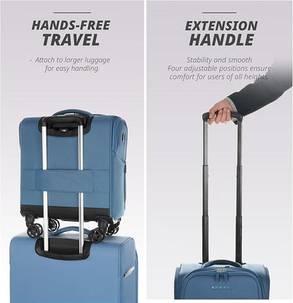 Verage Under Seat Luggage with Wheels, Softside Small Suitcase Spinner Carry On Luggage Bags for Airlines Airplanes Short Trip Men Women (Coast Blue, 14-Inch Underseat)